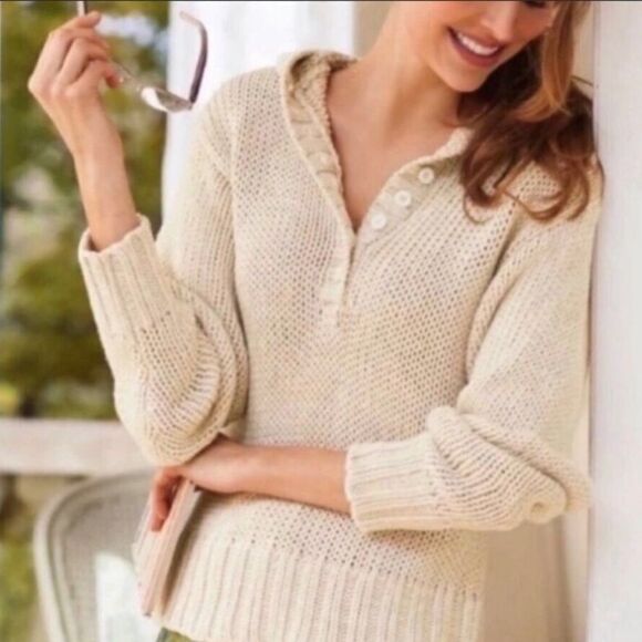 Soft Surroundings Size Small Hooded Sweater Soft Comfy Beige‎ Office Wear - Picture 1 of 6